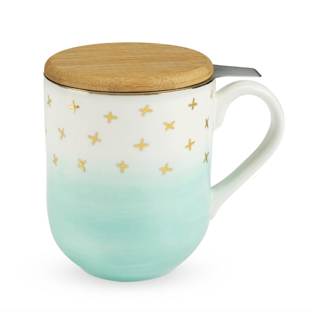 Pinky Up Casey Green Ceramic Tea Induser Mug.